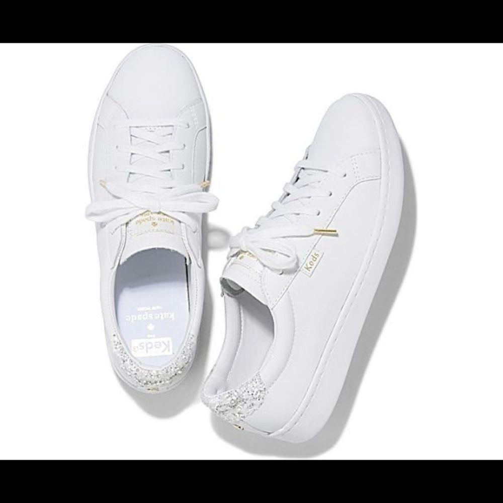 kate spade White Leather Sneakers with Gold Heel Detail - Picture 10 of 10